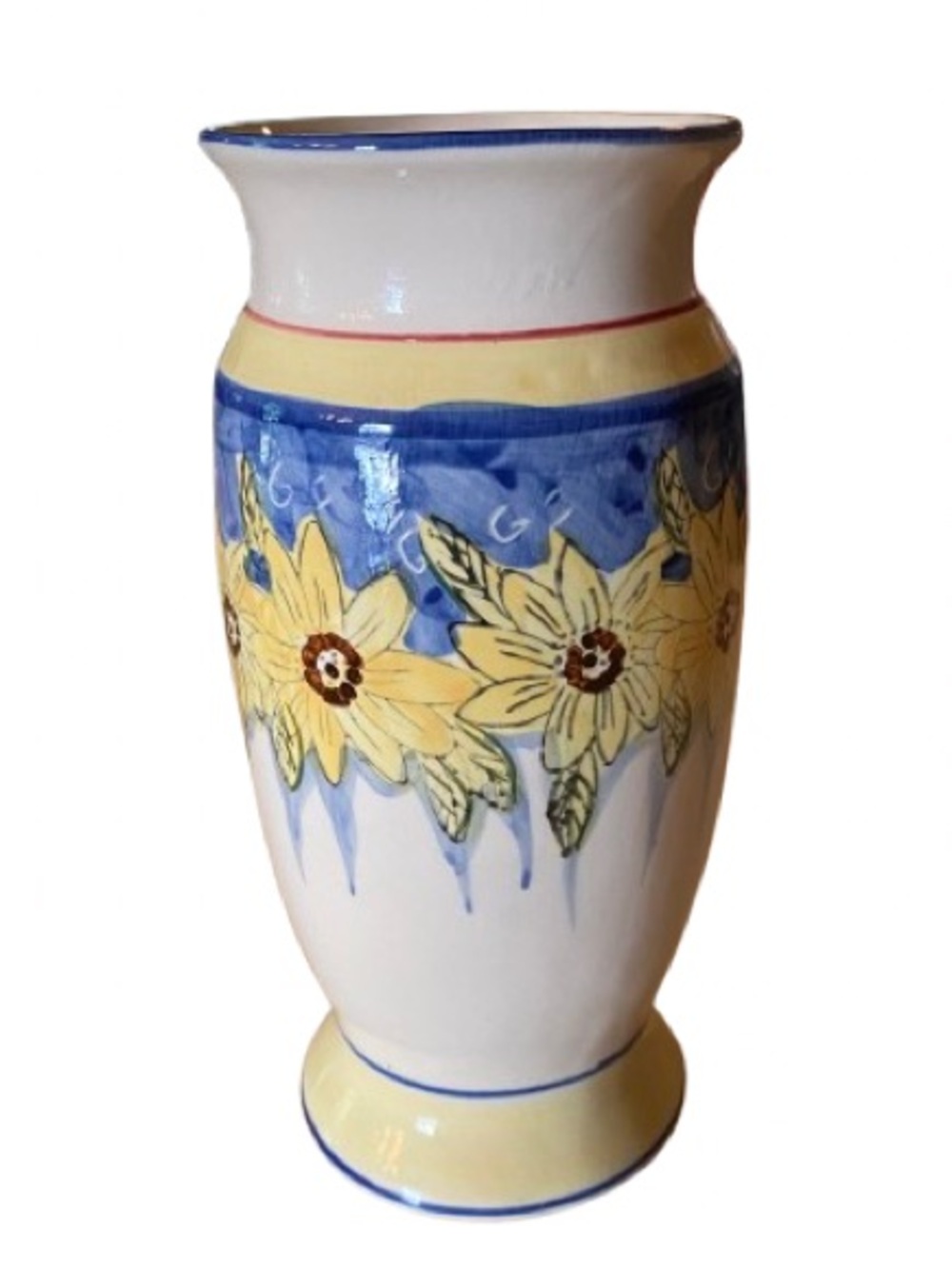 Vintage SAP Trading Inc. Hand-Painted Sunflower Ceramic Vase 7.5” Tuscan Boho